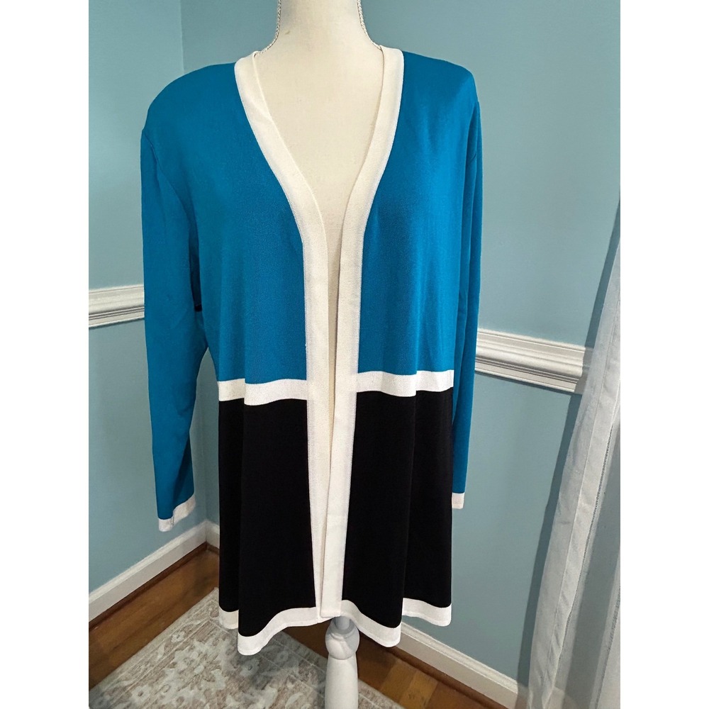 Exclusively Misook vintage color block cardigan Open Front XL Sweater